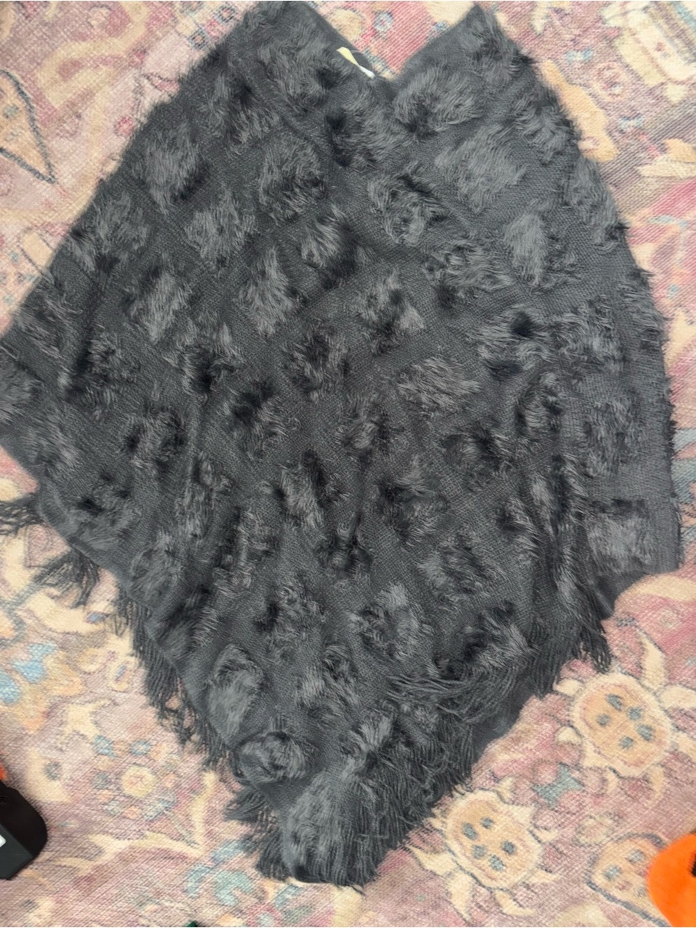 Dark Gray Faux-Fur Textured Women’s Sweater Poncho